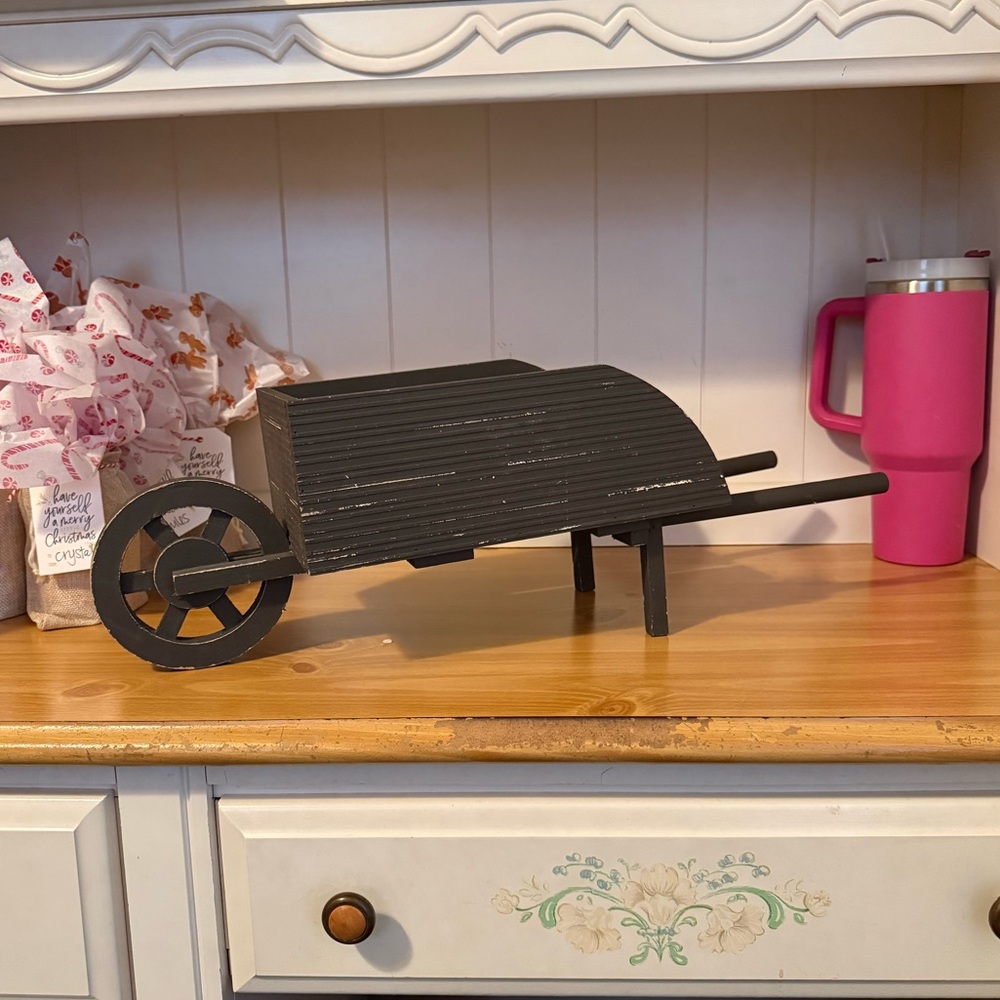 Wooden wheelbarrow decor